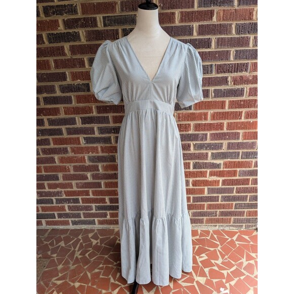 dRA Los Angeles Carol Dress-Grey/White-Maxi-Puff Sleeve-Cottagecore- Small NWT - Picture 1 of 11